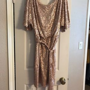 Rose Gold/Pink sequin dress with vented sleeve